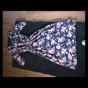 Long blue and pink flowered vintage dress